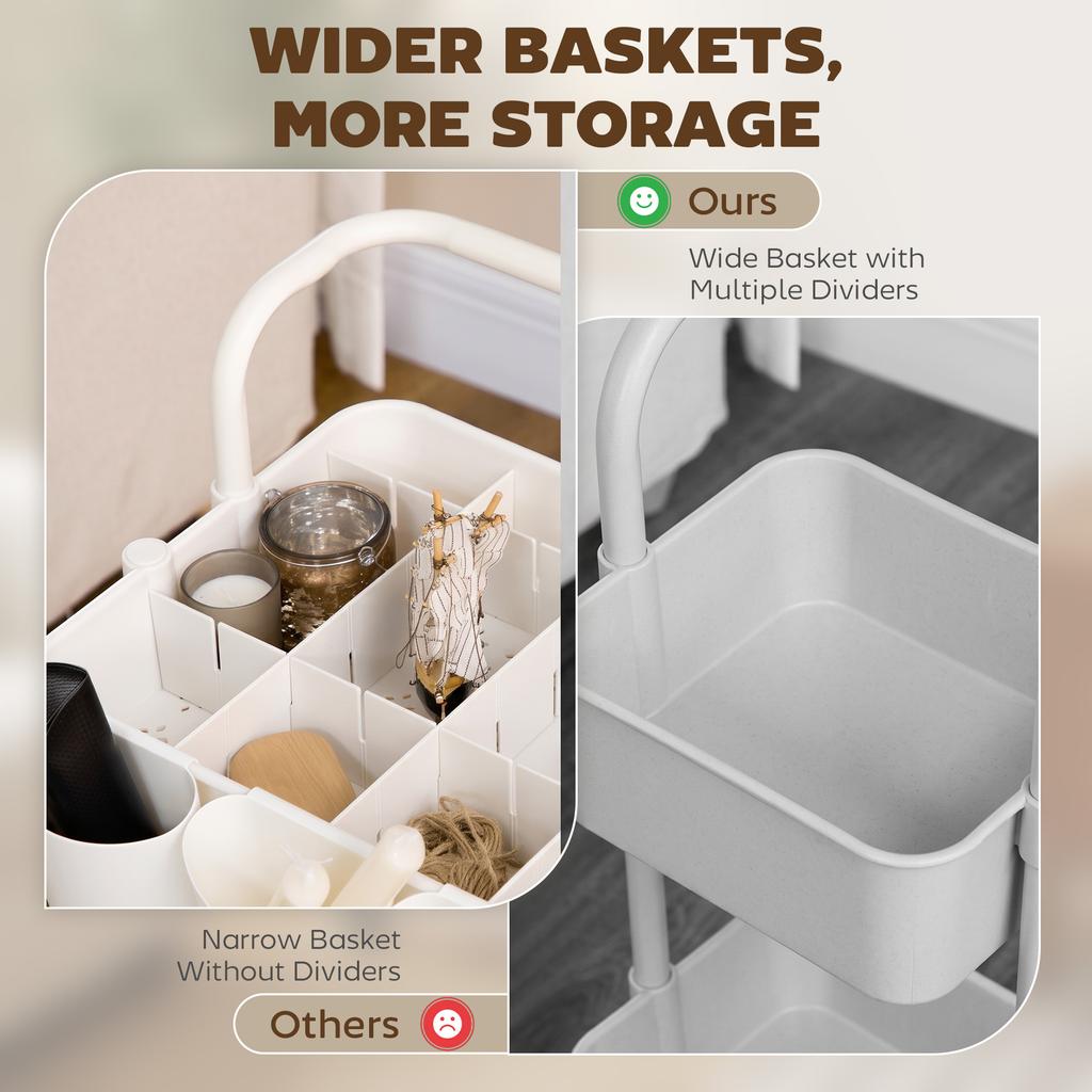 Three Tier Home Trolley With Handle And Wheels White