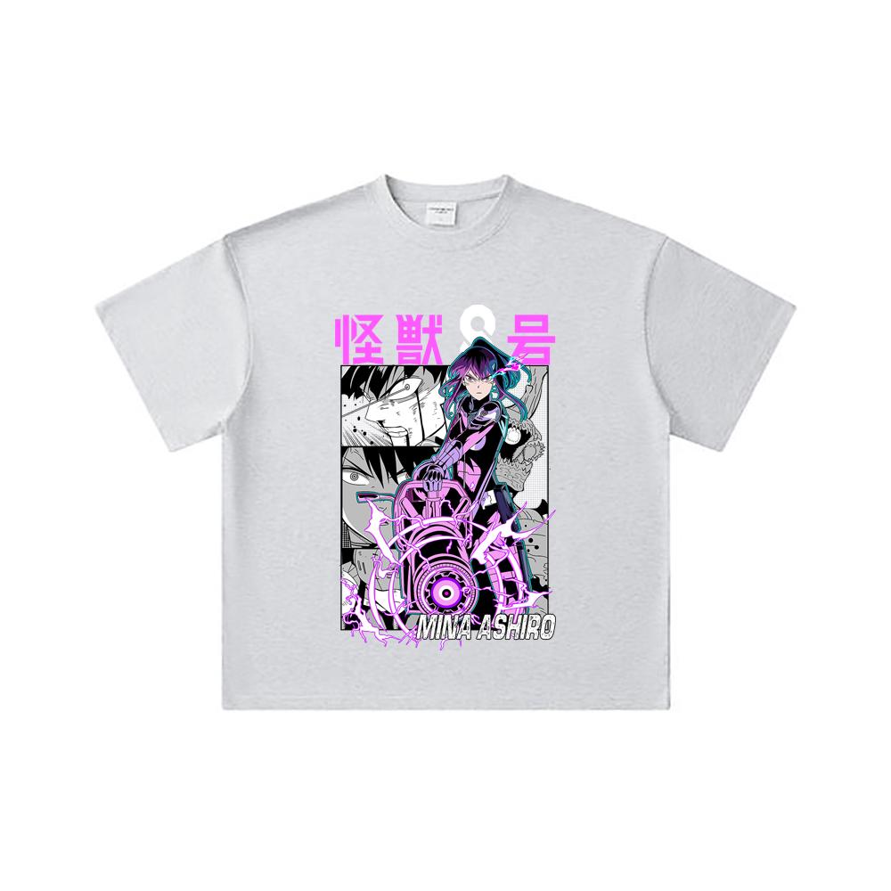 260 GSM Double Yarn 32 Count 100% Cotton Kaiju No 8 V15 Mina Print Unisex Heavy Cotton T Shirt