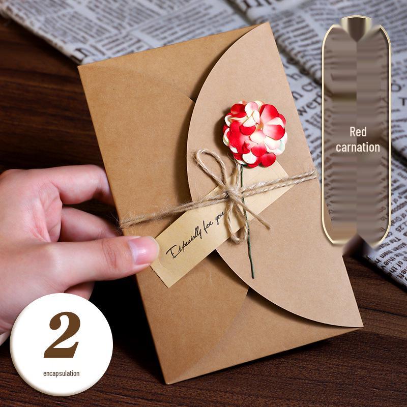 Handcrafted Retro Kraft Dried Flower Greeting Card for Birthdays & Father's Day