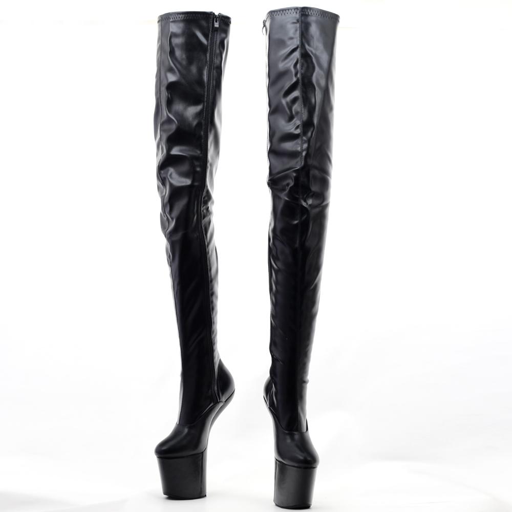 Fashion 20cm Hoof Heelless Women Thigh High Boots,Fetish Platform Bootas,Round Toe,Side Zipper Over-the-Knee Men Pole Dancing Shoes,