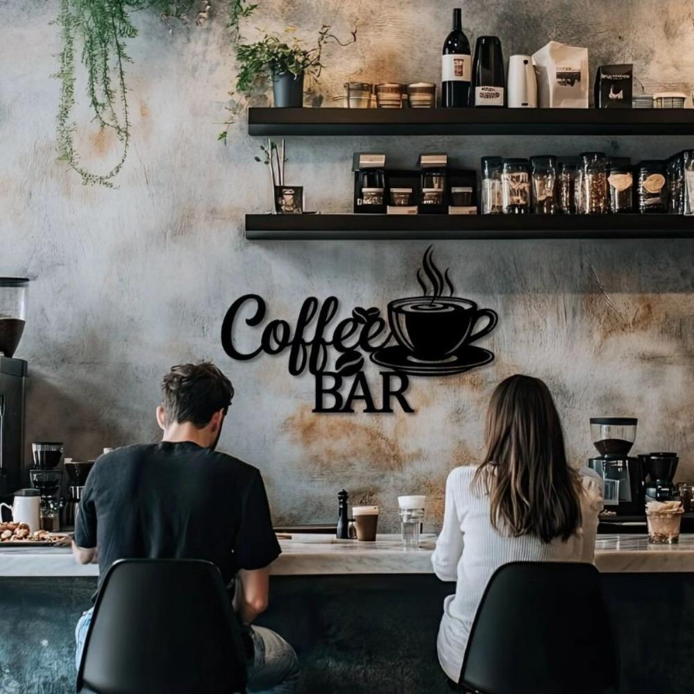 1pc Coffee Bar Metal Wall Art Decor Sign Home Scene Themed Party