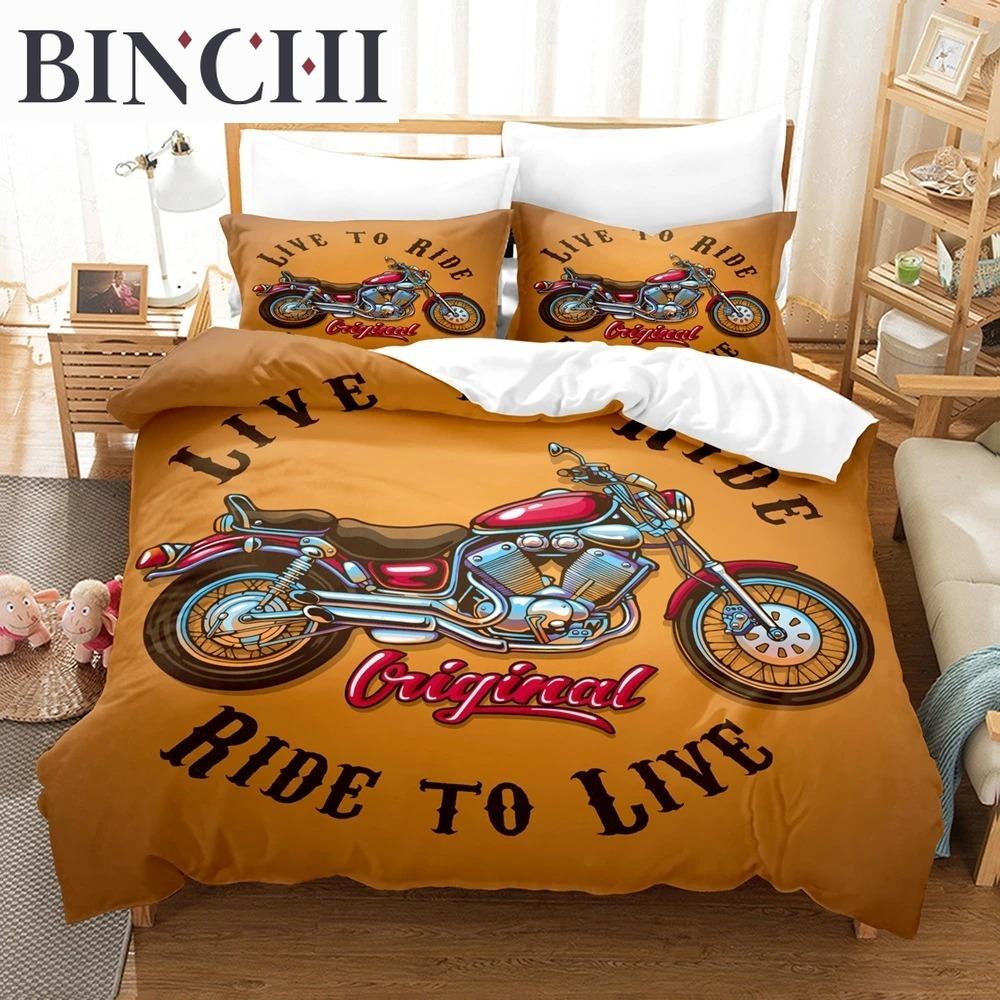 Motorcycle Duvet Cover Set Dirt Bike Extreme Sports Theme For Boy Girl Motocross Racer Polyester Bedding Set King Queen Size