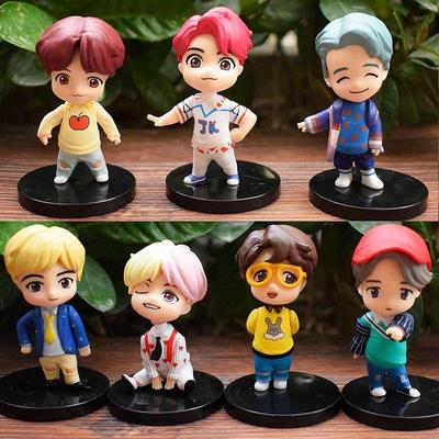 7-teiliges BTS-Kuchenaufsatz-Set mit Actionfiguren, BTS-Minifiguren, Puppen, Geburtstagsdekoration für Auto und Schreibtisch