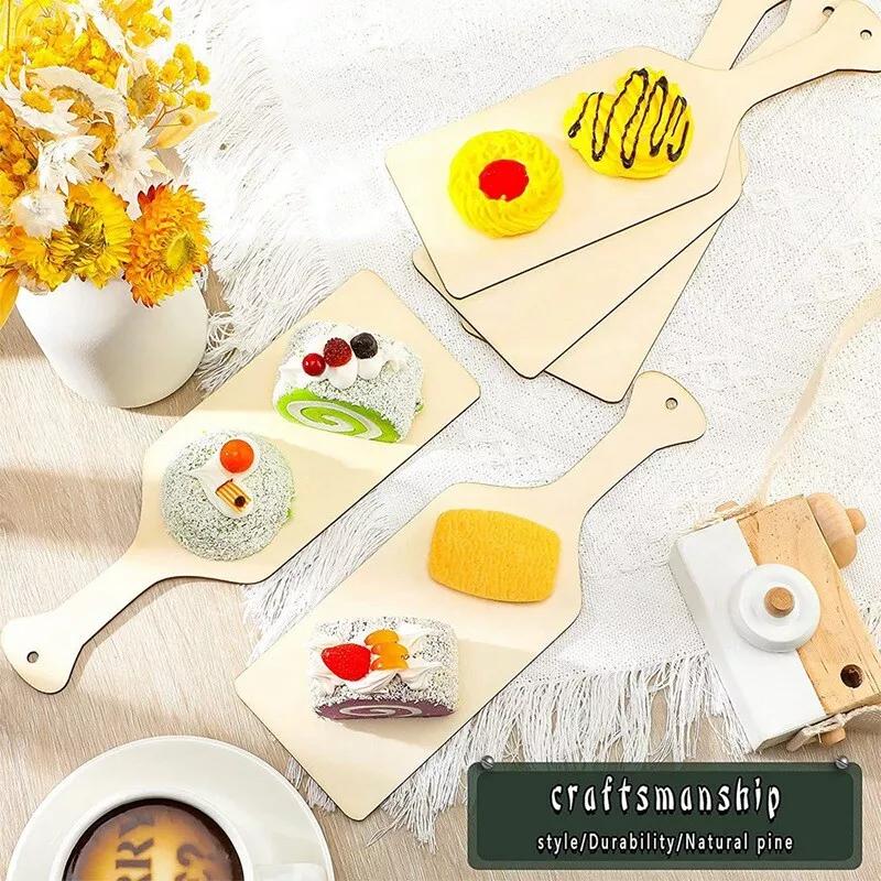 Set of 6 Wooden Cutting Boards Mini Paddle Boards for Serving Charcuterie Snacks Cheese Bread Food Photography Props Unique Shap