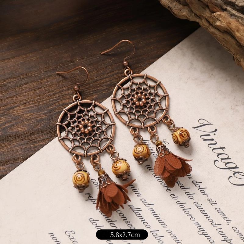 Vintage Ethnic Unique Brown Earrings for Women Bohemian Unusual Geometric Tassel Water Drop Earring Female Jewelry