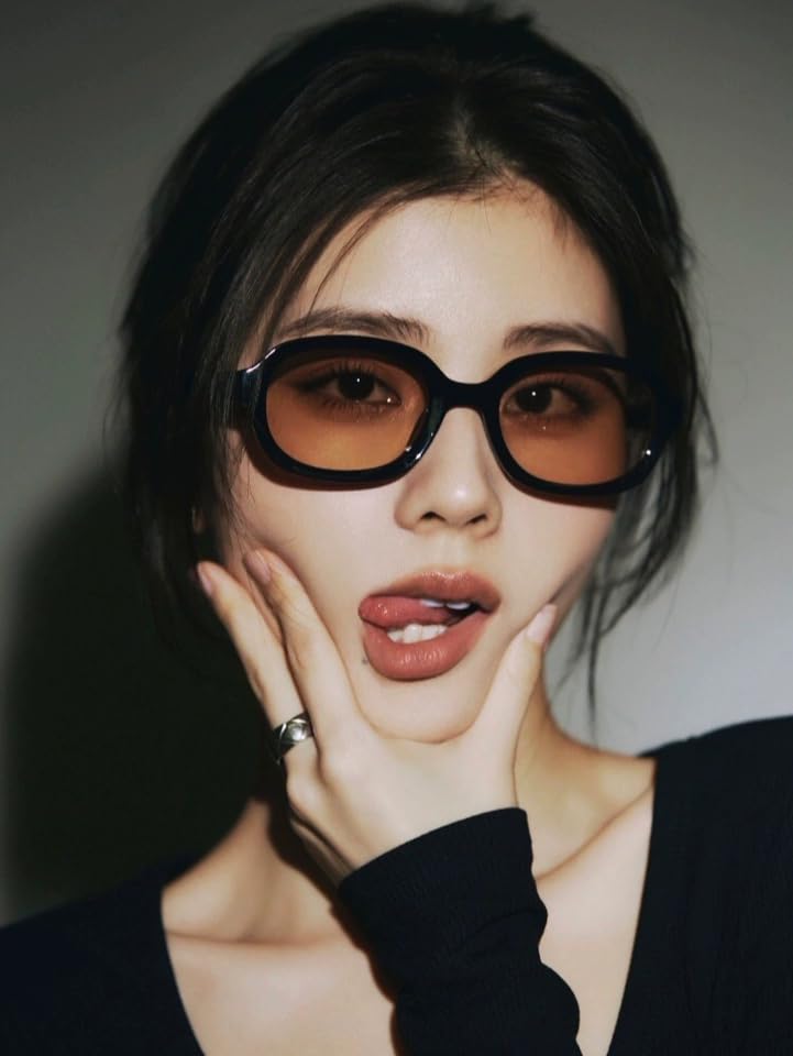 Feijoa Big Oval Black Rimmed Sunglasses Brown Lens Chic Unisex Black Clear [meSmart] (Black/Brown)