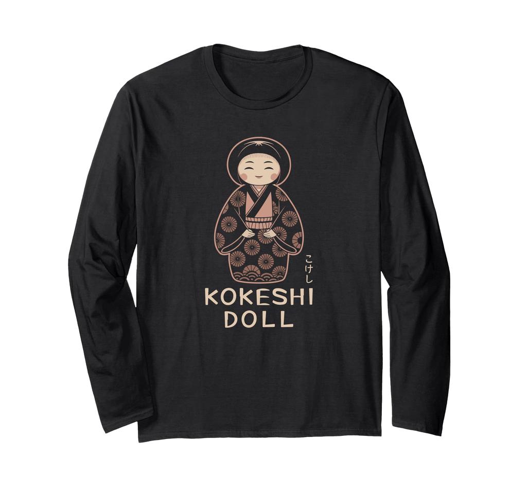 Kokeshi Doll Japanese Kimono Aesthetic Cute Japanese Souvenir Long Sleeve T-Shirt