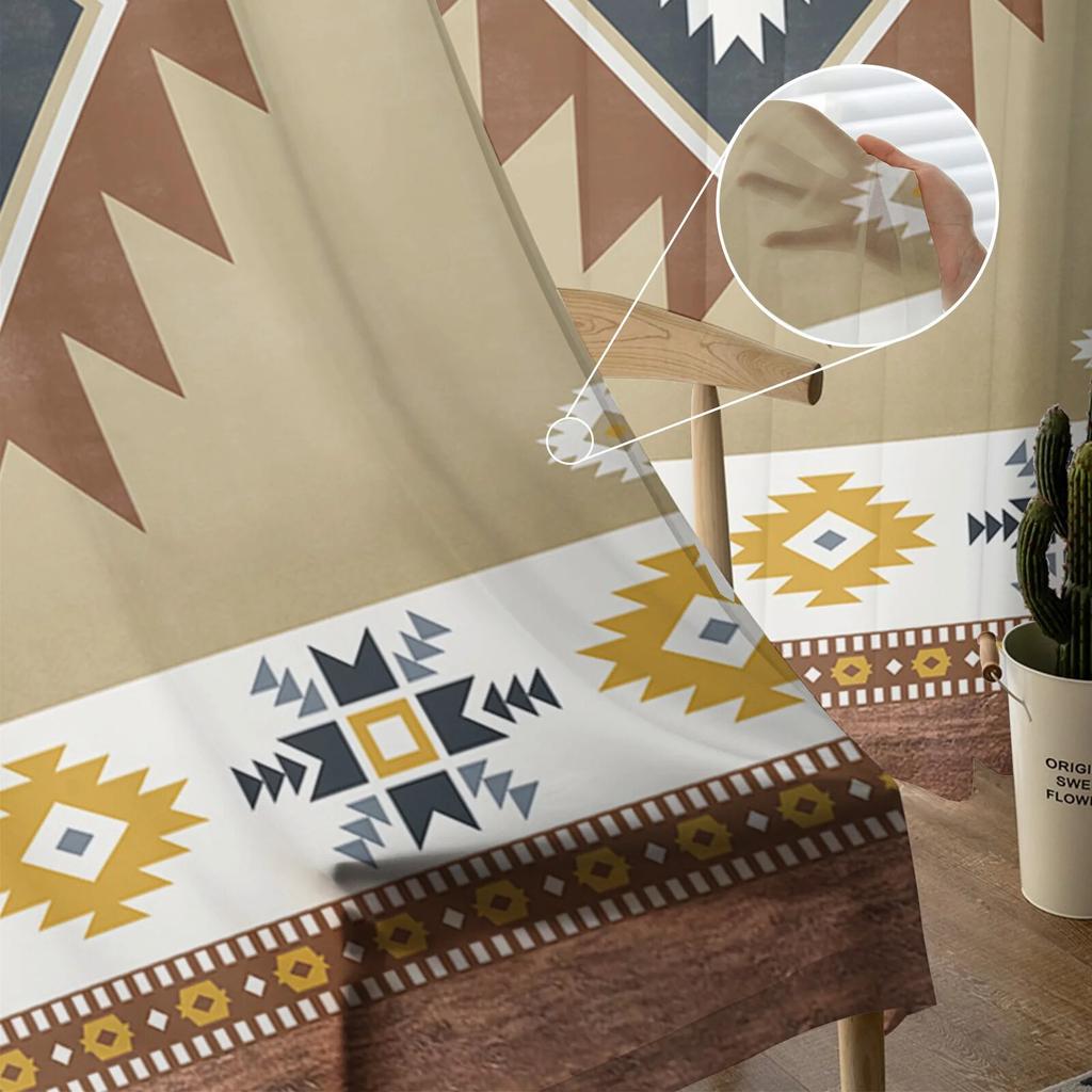 Southwest American Tribal Totem Boho Sheer Curtains Transparent Window Voile Tulle for Bedroom Holiday Decoration