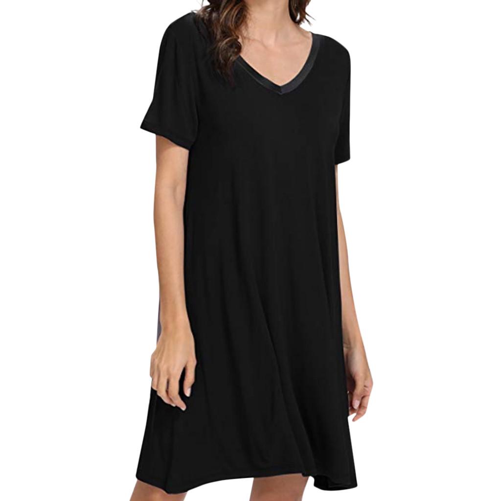 Buy Women Short Sleeve Sleep Shirt Dress Soft Loose Sleepwear with Lace at affordable prices