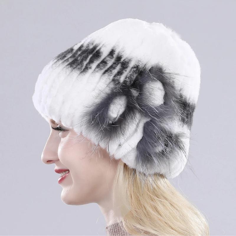New Knitted Rex Rabbit Fur Hat For Women Winter Warm Natural Fur Hats Thick Outdoor Girl Fashion Real Rex Rabbit Fur Caps