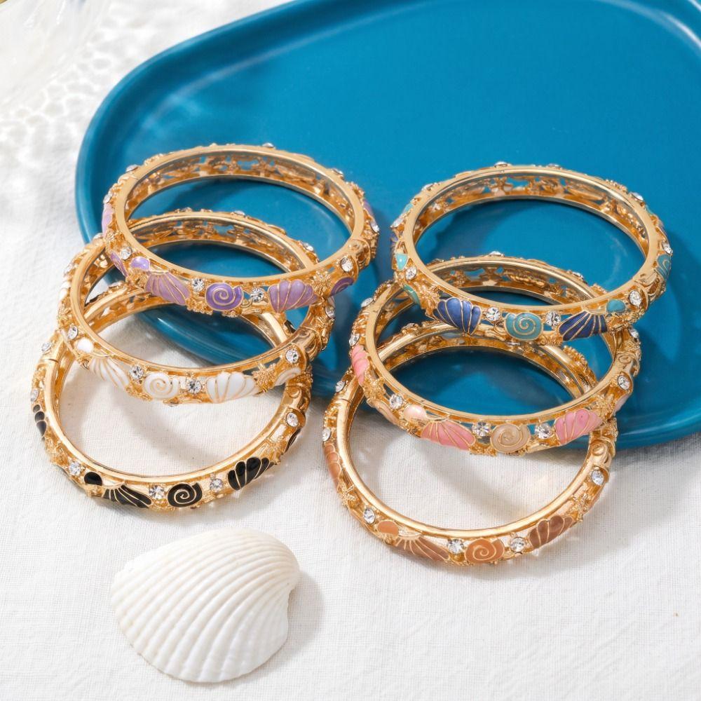 Metal Vintage Cloisonne Bangle Shell Women's Hand Bracelet Starfish Shell Bangle Gold Jewelry