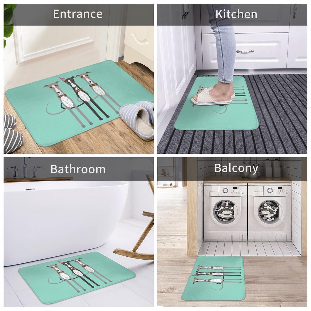 Funny Cartoon Whippet Dog Doormat Anti-Slip Bath Kitchen Mat Living Room Floor Door Entrance Carpet Rug