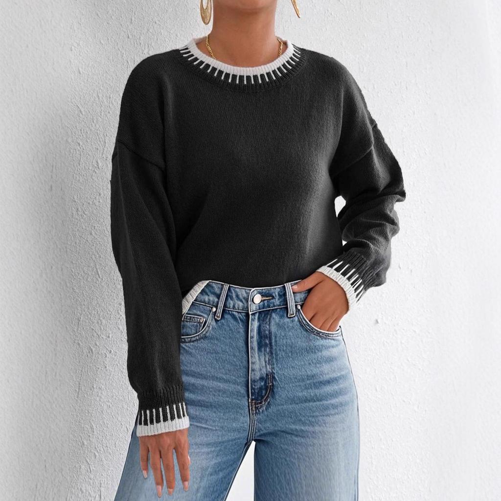 New Autumn and Winter Casual Pullover Loose Sweater with Color-blocking and Patchwork for Women