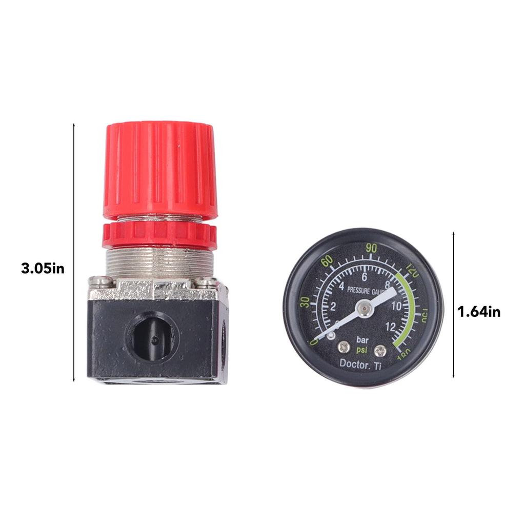 0-180 PSI Air Compressor Regulator with Gauge, European-Style Cast Iron, Precise Adjustment, 4-Hole, 4-3/8" Ball Valve for Pneumatic Tools
