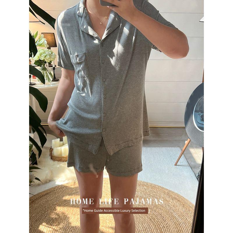 

American Original Order Pink Kardashian Sister Jin Same Modal Thread Pajamas Women Summer New Short sleeve Homewear Flax Gray M
