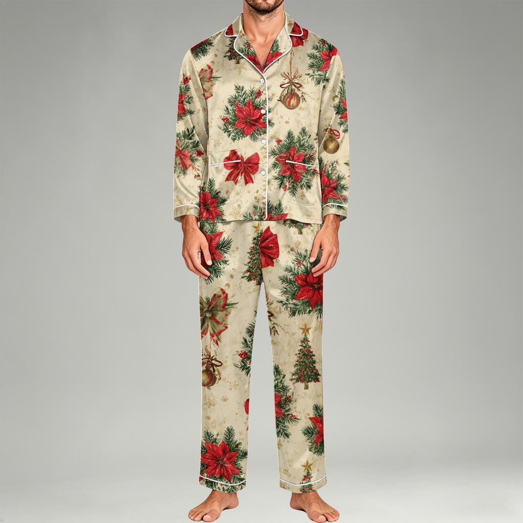 Men's Long Sleeve Button-Down Pajama Set, 2-Piece Sleepwear Loungewear with Pants for Home and Bedtime