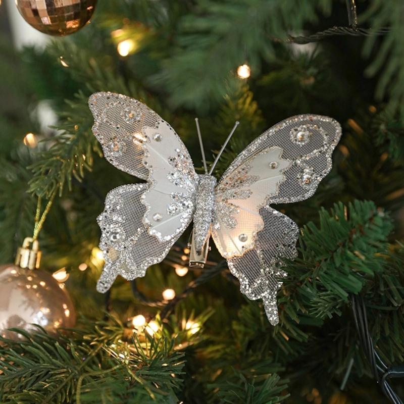 Set of 3 Elegant Butterfly Christmas Ornament Festival Butterfly Hanging Ornament for Christmas Tree Decoration
