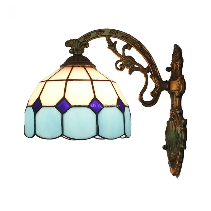 Vintage Baroque Stained Glass Lampshade Stained Glass LED Wall Lamp Wall Light Aisle Corridor Balcony Sconce Lighting  (No Bulb)