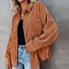 Womens Casual V Neck Long Sleeve Button Corduroy95%polye Casual Blouse Coat Tops