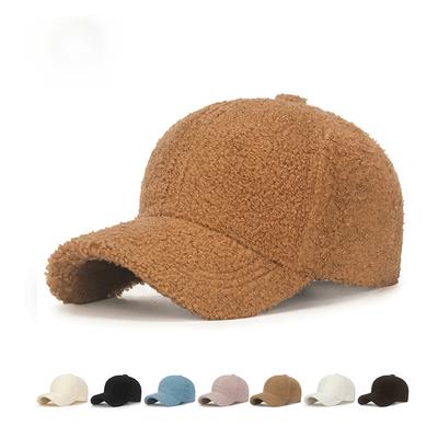 Autumn and Winter Lamb Wool Solid Color Light Board Hat Warm Teddy Fleece Face Small Cap Men's and Women's Hard Top Baseball Caps