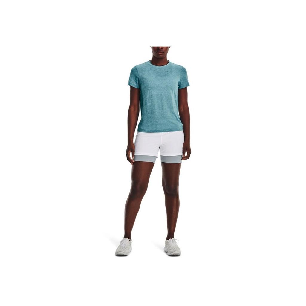 Under Armour Pantalones cortos de running dos en uno de color sólido con cintura elástica para mujer Blanco 1376759-100