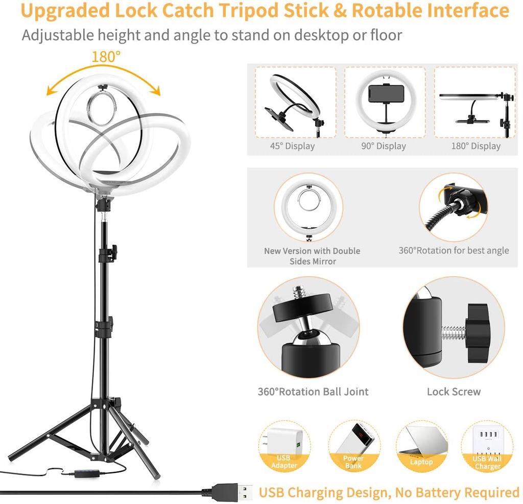 LED Selfie Ring Lamp Photographic Selfie Ring Lighting USB Remote Fill light For YouTube Vlog Video Live Phone Holder & Tripod