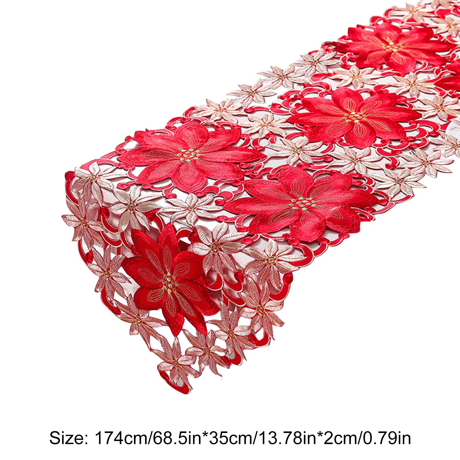 Christmas Embroidered Long Table Runner 68.5x13.78 In Holly Poinsettia Table Runner Holiday Holly Table Runner for Xmas Holiday