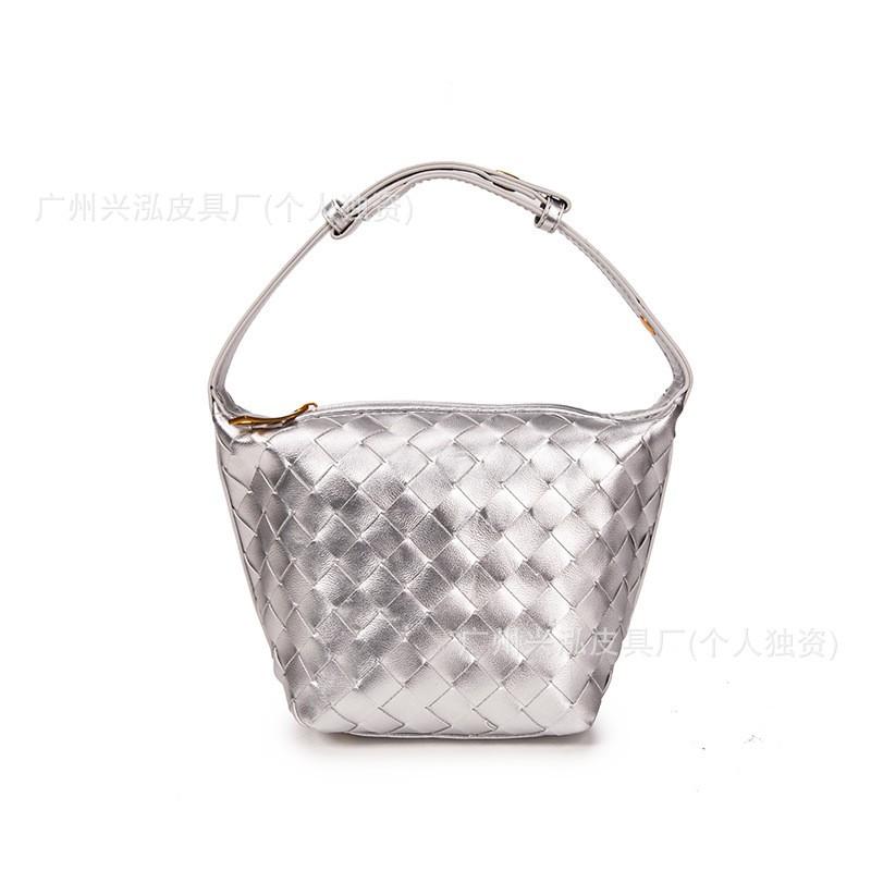 Woven Shoulder Bag Women Stylish Minimalist Crossbody PU Leather Small Square Tote With Zip Daily Use Handbag In