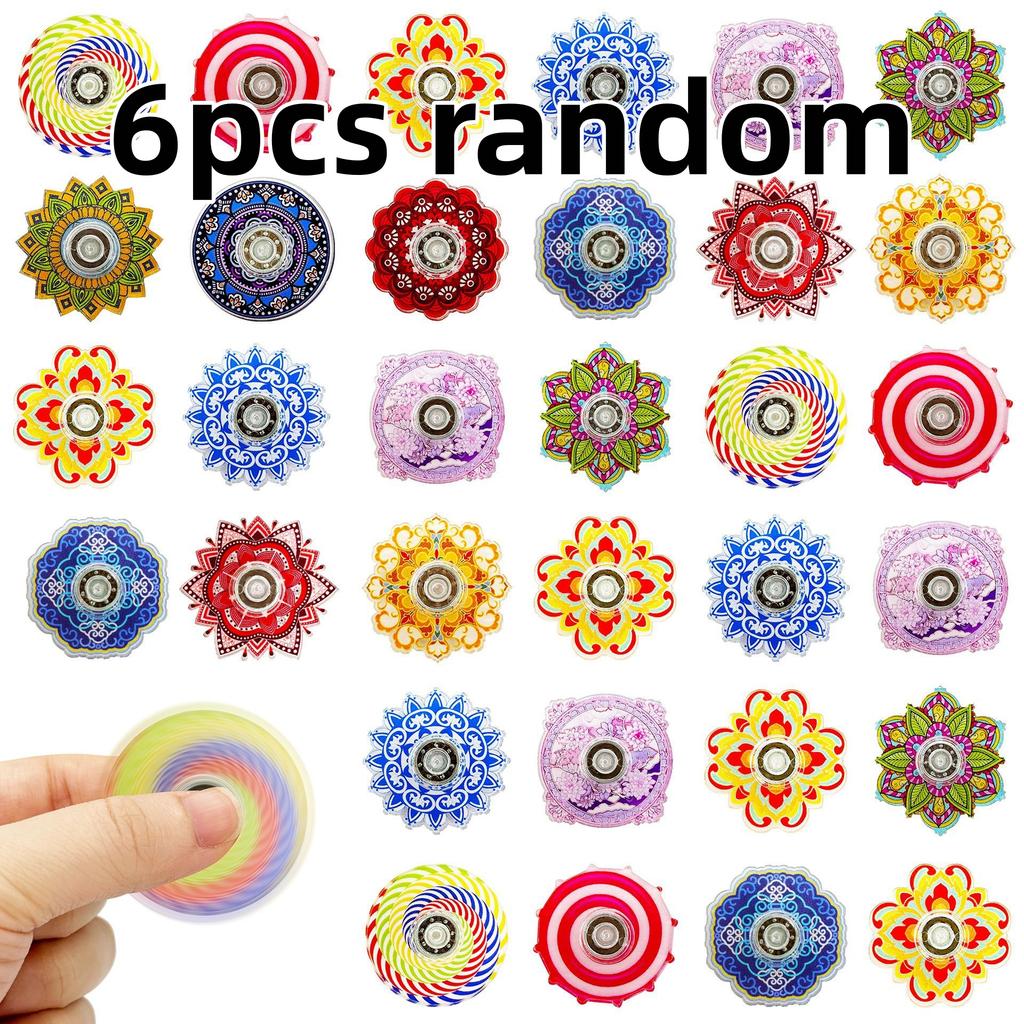 6PCS Colorful Mandala Pattern Small Portable Fidget Spinners Bulk Fun Kids Birthday Party Favors Anxiety ADHD Stress Relief Toy