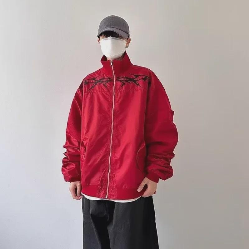 

Унисекс темная куртка пилота: Американский уличный стиль, функциональный и повседневный на весну/осень M красный