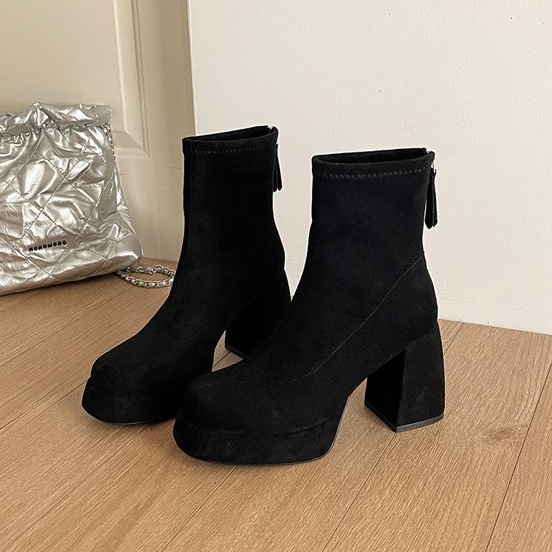Autumn Winter Women Elastic Slimming Ankle Boots Female Platform Thick Heel Short Booties
