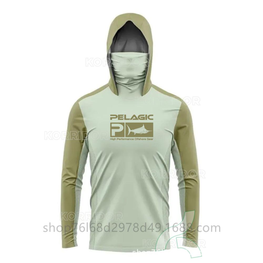 Pelagic Long Sleeve Fishing Suit Ice Silk Face Towel Hoodie Quick Drying Breathable Sunscreen Thin T-Shirt UPF50 +