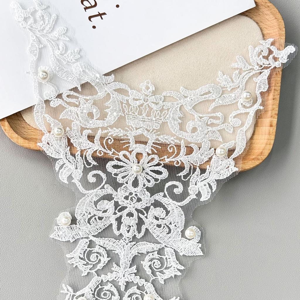 White Pearl Mesh Decorative Pair Neck Cloth Sticker Handmade Accessories Lace Embroidery Front Neck Dress Fake Neck Flower