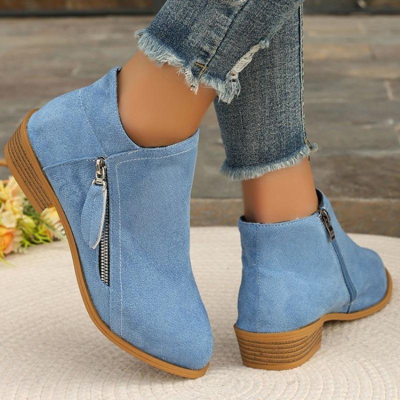 Women's Shoes New Thick Heel Large Size Women's Boots Suede Martin Boots Low Heel Side Zipper Short Boots Women
