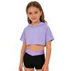 Sport-Set für Mädchen Ärmellose Weste mit Kreuzrücken Kurzärmeliges Kapuzen-Crop-Top V-Ausschnitt Bundshorts