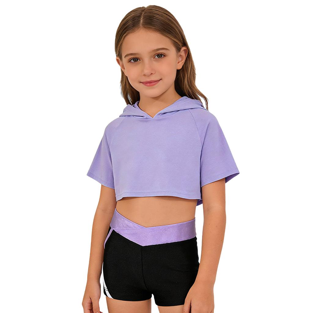 Sport-Set für Mädchen Ärmellose Weste mit Kreuzrücken Kurzärmeliges Kapuzen-Crop-Top V-Ausschnitt Bundshorts