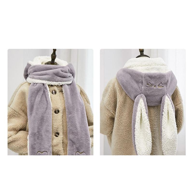 3in1 Winter Hat Glove Scarf Set Warmer Soft Plush Cartoon Rabbit Hat for Student