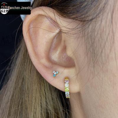 Fanchen Titanium Alloy Earrings: F136 Stud with 5A Zircon Flower, G23 Piercing Nose, Lip, and Cartilage Jewelry.