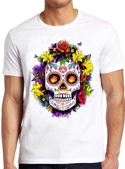 Floral Sugar Skull Day of the Dead Dia De Top Funny Cool Gift Tee T Shirt M1163 XS