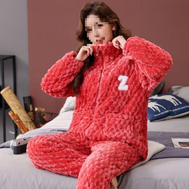 Pajamas women's three-layer thickened winter suit can wear large-size thermal padded loungewear
