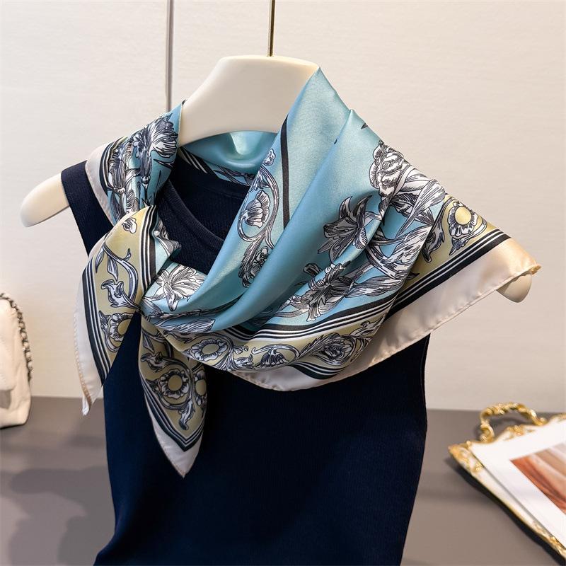 Moyun Flower Printing Simulation Silk Scarf Square Scarf Premium Shawl Versatile Neck Small Square Scarf Headscarf
