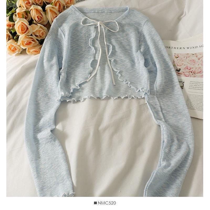 Women’s Lace-Up Ruffled Ice Silk Cardigan - Sun Protection Long Sleeve Chiffon Cover-Up Shawl for Summer