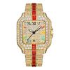 Hip Hop Iced Square Quartz Watch for Men Full Diamond Calendar Luxury Watch
