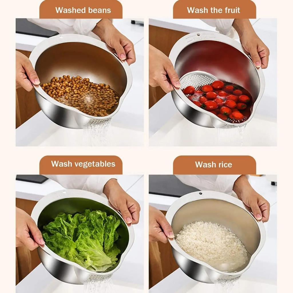 Reiswascher Siebschüssel Edelstahl Abspüler mit Seitenablauf Kleine Durchschlagssieb zum Reinigen von Obst, Gemüse, Bohnen