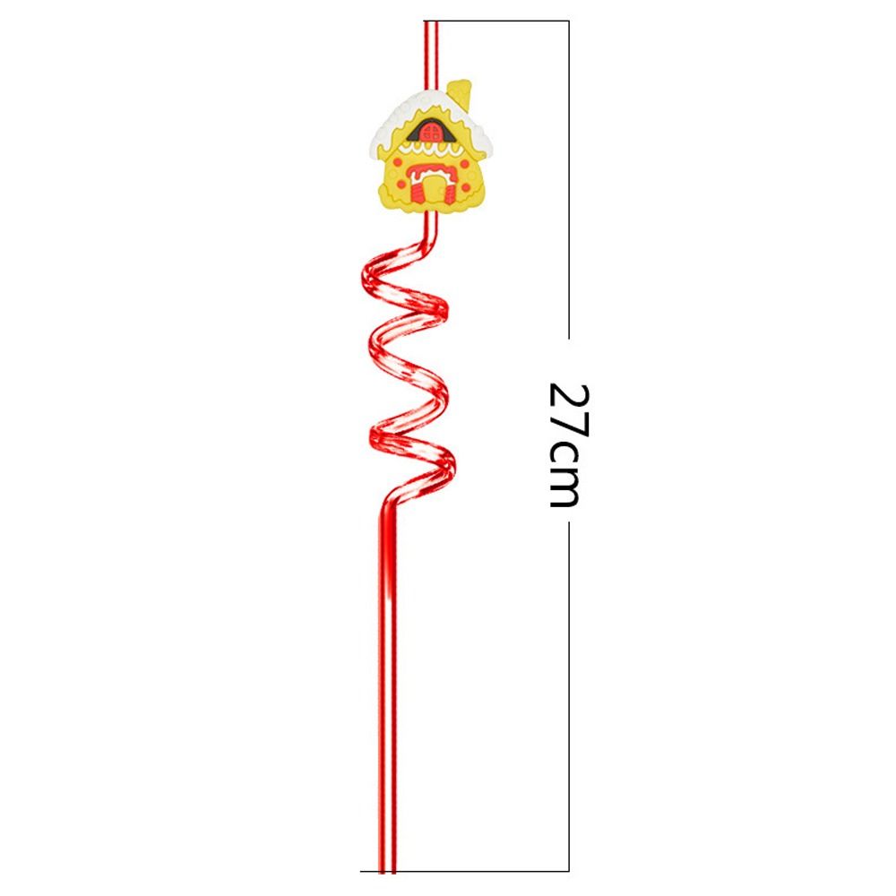 Spiral Christmas Plastic Straw Food Grade Christmas Party Decor Christmas Cartoon Straw  Children