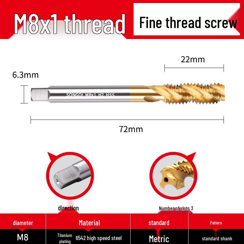 Stainless Steel Fine Tooth Tapping Drill Bit Set: M5, M6, M8x1, M10, M12x1.25, M16, M20