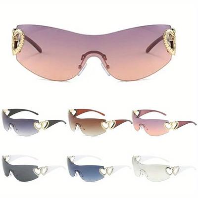Y2K Fashion Rimless Sunglasses Men Women Personalized Love Luxury Designer Glasses One Piece Sun Glasses
