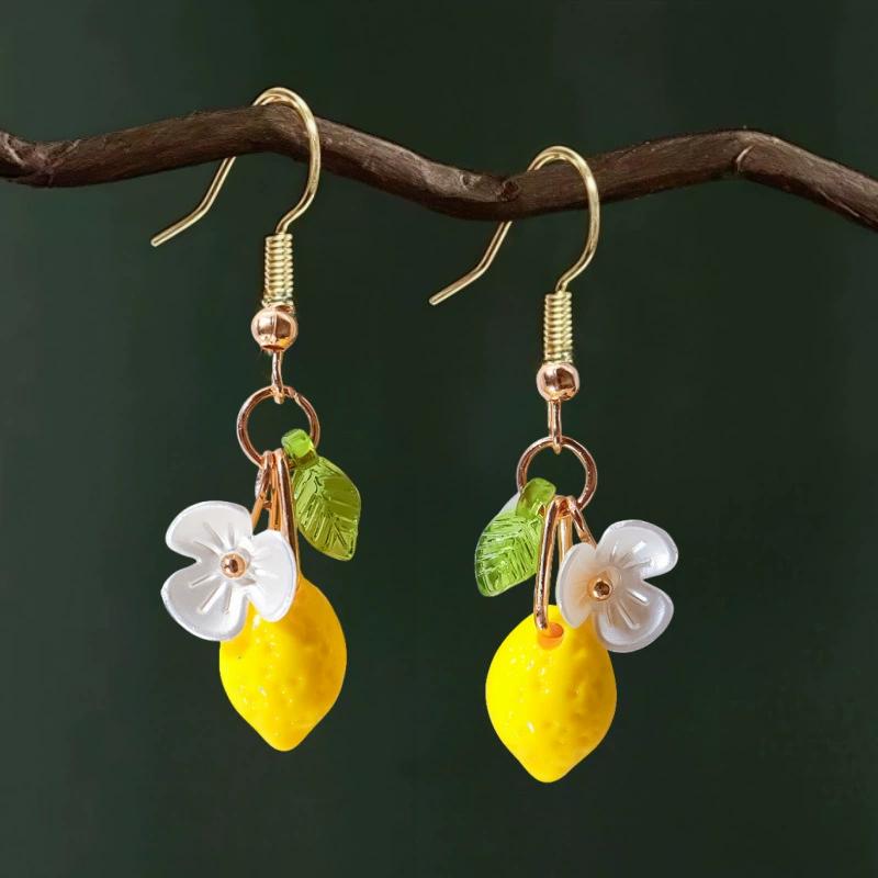 1 Pcs Cute and Exquisite Resin Lemon Flower Pendant Necklace Earrings, Simple and Versatile, Fruit Collarbone Chain, Neck Chain