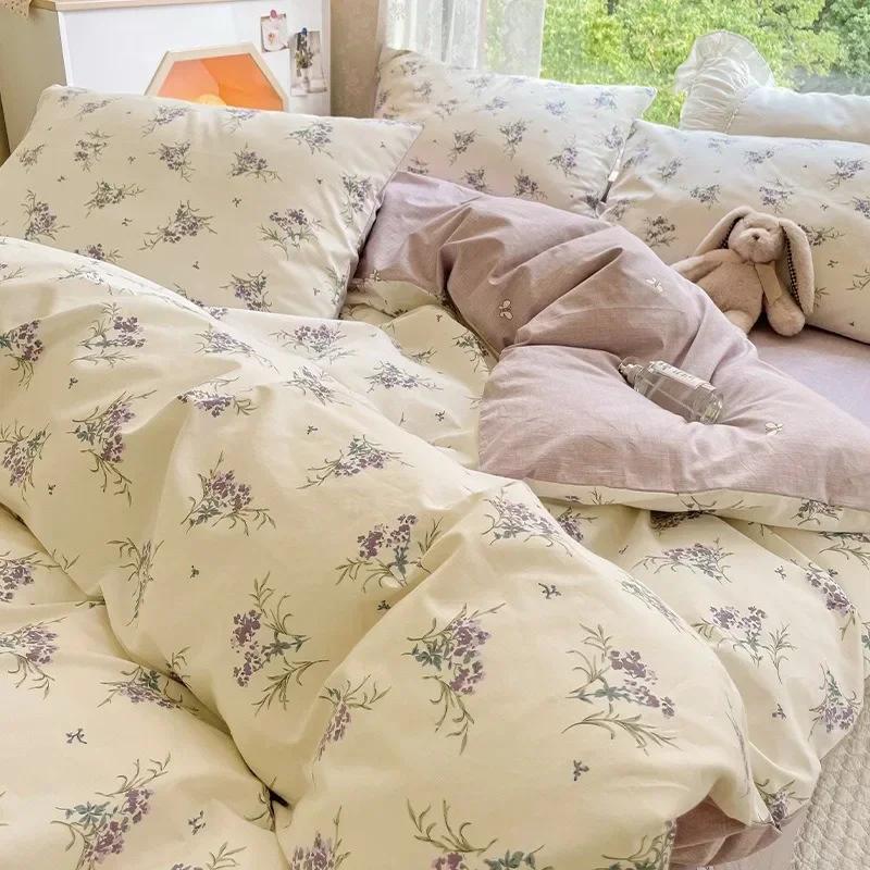 3/4pcs/set 100% Cotton Floral Pattern Duvet Cover Set with Pillowcase Sheet Home Twin Single Queen Size Boys Girls Bedding Sets