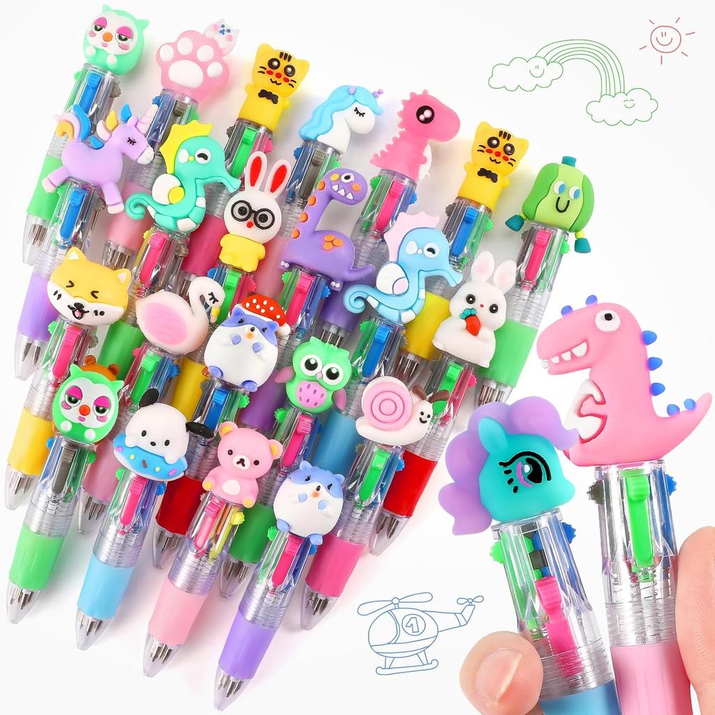arscniek 40Pcs Multicolor Pen in One, 4-in-1 0.5mm Fine Point Cute Pens, Fun Kawaii Ballpoint Pen for Children's Party Favors, Classroom Prizes,